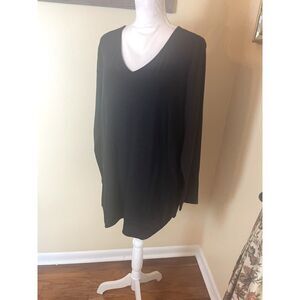 J Jill Womens XL Petite Black Oversized Tunic V Neck Pockets Elevated Basic New